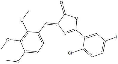 2-(2-chloro-5-iodophenyl)-4-(2,3,4-trimethoxybenzylidene)-1,3-oxazol-5(4H)-one Struktur