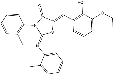 5-(3-ethoxy-2-hydroxybenzylidene)-3-(2-methylphenyl)-2-[(2-methylphenyl)imino]-1,3-thiazolidin-4-one Struktur