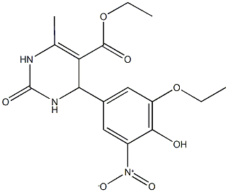 ethyl 4-{3-ethoxy-4-hydroxy-5-nitrophenyl}-6-methyl-2-oxo-1,2,3,4-tetrahydro-5-pyrimidinecarboxylate Struktur