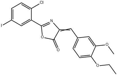 2-(2-chloro-5-iodophenyl)-4-(4-ethoxy-3-methoxybenzylidene)-1,3-oxazol-5(4H)-one Struktur