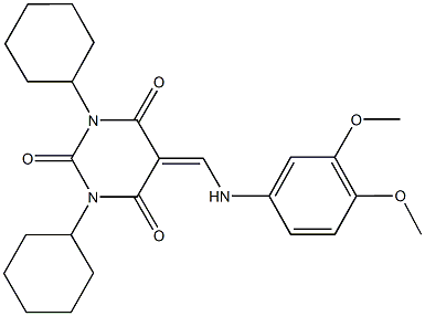 1,3-dicyclohexyl-5-[(3,4-dimethoxyanilino)methylene]-2,4,6(1H,3H,5H)-pyrimidinetrione Struktur