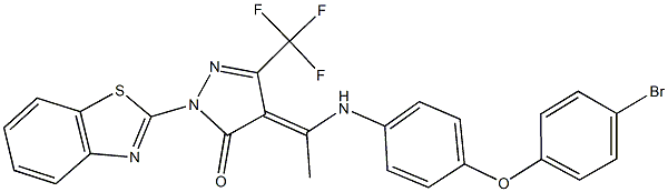 2-(1,3-benzothiazol-2-yl)-4-{1-[4-(4-bromophenoxy)anilino]ethylidene}-5-(trifluoromethyl)-2,4-dihydro-3H-pyrazol-3-one Struktur