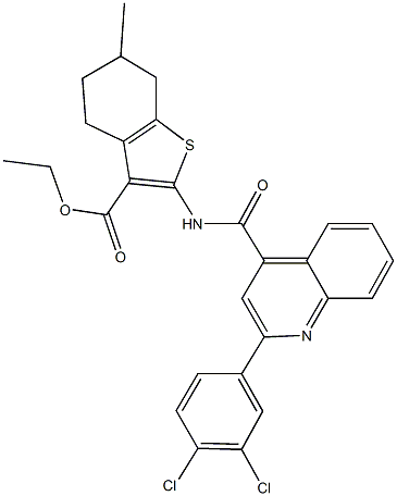 ethyl 2-({[2-(3,4-dichlorophenyl)-4-quinolinyl]carbonyl}amino)-6-methyl-4,5,6,7-tetrahydro-1-benzothiophene-3-carboxylate Struktur