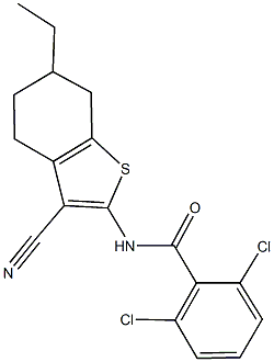 2,6-dichloro-N-(3-cyano-6-ethyl-4,5,6,7-tetrahydro-1-benzothien-2-yl)benzamide Struktur