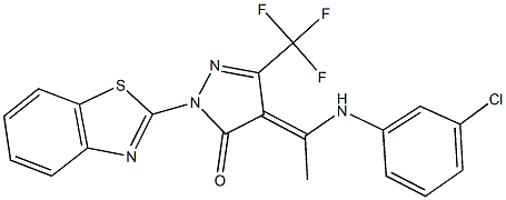 2-(1,3-benzothiazol-2-yl)-4-[1-(3-chloroanilino)ethylidene]-5-(trifluoromethyl)-2,4-dihydro-3H-pyrazol-3-one Struktur