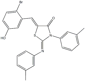 5-(2-bromo-5-hydroxybenzylidene)-3-(3-methylphenyl)-2-[(3-methylphenyl)imino]-1,3-thiazolidin-4-one Struktur