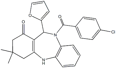 10-(4-chlorobenzoyl)-11-(2-furyl)-3,3-dimethyl-2,3,4,5,10,11-hexahydro-1H-dibenzo[b,e][1,4]diazepin-1-one Struktur