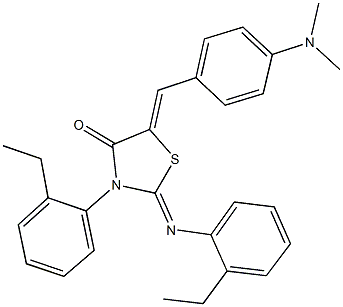 5-[4-(dimethylamino)benzylidene]-3-(2-ethylphenyl)-2-[(2-ethylphenyl)imino]-1,3-thiazolidin-4-one Struktur