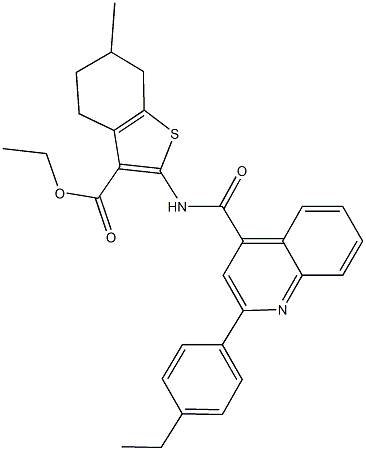 ethyl 2-({[2-(4-ethylphenyl)-4-quinolinyl]carbonyl}amino)-6-methyl-4,5,6,7-tetrahydro-1-benzothiophene-3-carboxylate Struktur