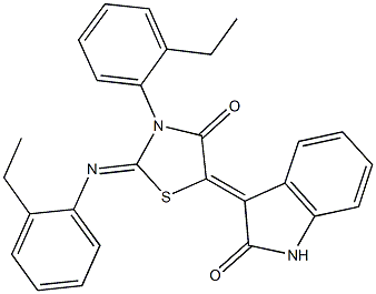 3-{3-(2-ethylphenyl)-2-[(2-ethylphenyl)imino]-4-oxo-1,3-thiazolidin-5-ylidene}-1,3-dihydro-2H-indol-2-one Struktur