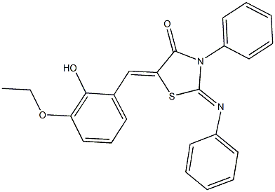 5-(3-ethoxy-2-hydroxybenzylidene)-3-phenyl-2-(phenylimino)-1,3-thiazolidin-4-one Struktur