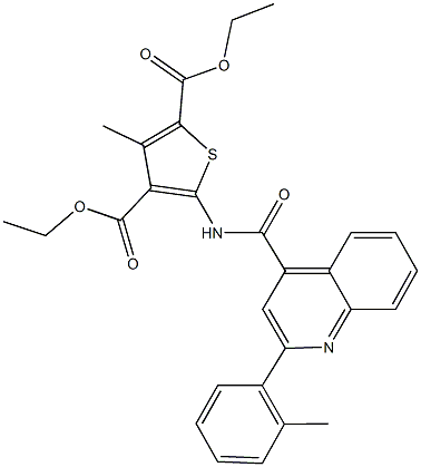 diethyl 3-methyl-5-({[2-(2-methylphenyl)-4-quinolinyl]carbonyl}amino)-2,4-thiophenedicarboxylate Struktur