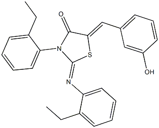 3-(2-ethylphenyl)-2-[(2-ethylphenyl)imino]-5-(3-hydroxybenzylidene)-1,3-thiazolidin-4-one Struktur