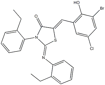 5-(3-bromo-5-chloro-2-hydroxybenzylidene)-3-(2-ethylphenyl)-2-[(2-ethylphenyl)imino]-1,3-thiazolidin-4-one Struktur