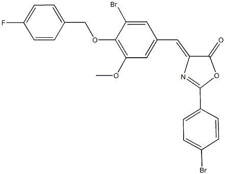 4-{3-bromo-4-[(4-fluorobenzyl)oxy]-5-methoxybenzylidene}-2-(4-bromophenyl)-1,3-oxazol-5(4H)-one Struktur