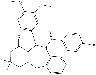 10-(4-bromobenzoyl)-11-(3,4-dimethoxyphenyl)-3,3-dimethyl-2,3,4,5,10,11-hexahydro-1H-dibenzo[b,e][1,4]diazepin-1-one Struktur