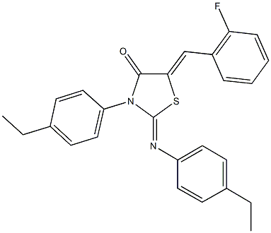 3-(4-ethylphenyl)-2-[(4-ethylphenyl)imino]-5-(2-fluorobenzylidene)-1,3-thiazolidin-4-one Struktur