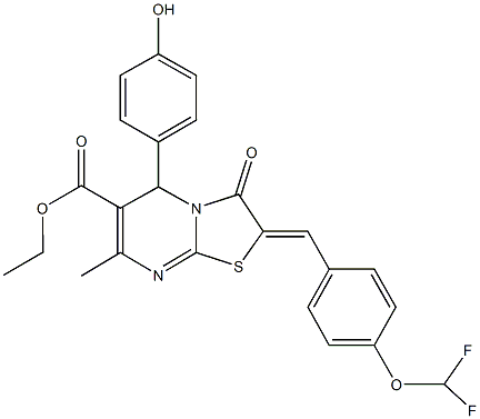 ethyl 2-[4-(difluoromethoxy)benzylidene]-5-(4-hydroxyphenyl)-7-methyl-3-oxo-2,3-dihydro-5H-[1,3]thiazolo[3,2-a]pyrimidine-6-carboxylate Struktur