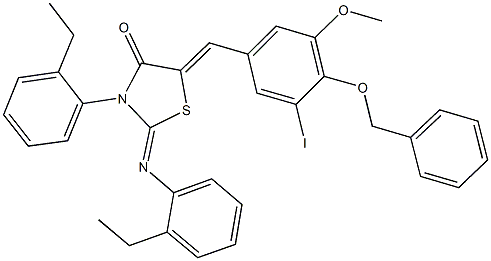 5-[4-(benzyloxy)-3-iodo-5-methoxybenzylidene]-3-(2-ethylphenyl)-2-[(2-ethylphenyl)imino]-1,3-thiazolidin-4-one Struktur