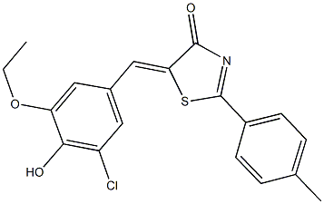 5-(3-chloro-5-ethoxy-4-hydroxybenzylidene)-2-(4-methylphenyl)-1,3-thiazol-4(5H)-one Struktur