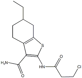 2-[(3-chloropropanoyl)amino]-6-ethyl-4,5,6,7-tetrahydro-1-benzothiophene-3-carboxamide Struktur