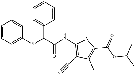 isopropyl 4-cyano-3-methyl-5-{[phenyl(phenylsulfanyl)acetyl]amino}-2-thiophenecarboxylate Struktur