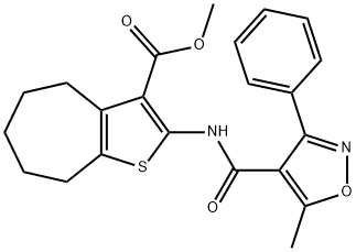 methyl 2-{[(5-methyl-3-phenyl-4-isoxazolyl)carbonyl]amino}-5,6,7,8-tetrahydro-4H-cyclohepta[b]thiophene-3-carboxylate Struktur