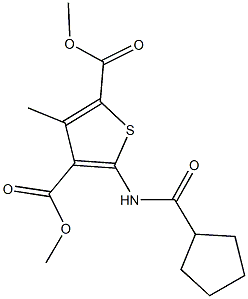 dimethyl 5-[(cyclopentylcarbonyl)amino]-3-methyl-2,4-thiophenedicarboxylate Struktur