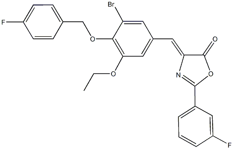 4-{3-bromo-5-ethoxy-4-[(4-fluorobenzyl)oxy]benzylidene}-2-(3-fluorophenyl)-1,3-oxazol-5(4H)-one Struktur