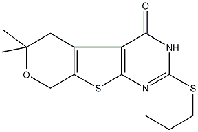 6,6-dimethyl-2-(propylsulfanyl)-3,5,6,8-tetrahydro-4H-pyrano[4',3':4,5]thieno[2,3-d]pyrimidin-4-one Struktur