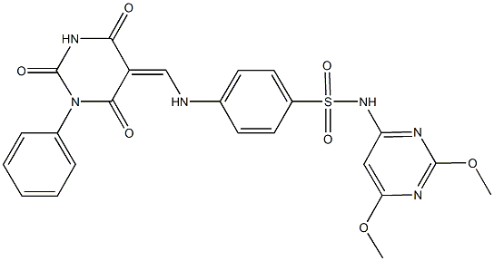 N-(2,6-dimethoxy-4-pyrimidinyl)-4-{[(2,4,6-trioxo-1-phenyltetrahydro-5(2H)-pyrimidinylidene)methyl]amino}benzenesulfonamide Struktur