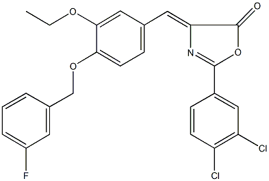 2-(3,4-dichlorophenyl)-4-{3-ethoxy-4-[(3-fluorobenzyl)oxy]benzylidene}-1,3-oxazol-5(4H)-one Struktur