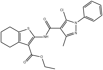 ethyl 2-{[(5-chloro-3-methyl-1-phenyl-1H-pyrazol-4-yl)carbonyl]amino}-4,5,6,7-tetrahydro-1-benzothiophene-3-carboxylate Struktur