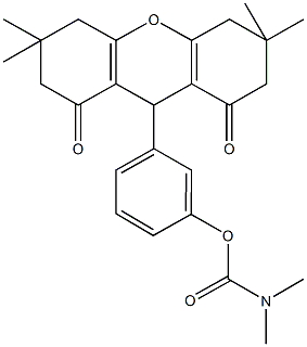 3-(3,3,6,6-tetramethyl-1,8-dioxo-2,3,4,5,6,7,8,9-octahydro-1H-xanthen-9-yl)phenyl dimethylcarbamate Struktur