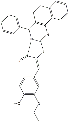 10-(3-ethoxy-4-methoxybenzylidene)-7-phenyl-5,7-dihydro-6H-benzo[h][1,3]thiazolo[2,3-b]quinazolin-9(10H)-one Struktur