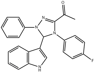 1-[4-(4-fluorophenyl)-5-(1H-indol-3-yl)-1-phenyl-4,5-dihydro-1H-1,2,4-triazol-3-yl]ethanone Struktur