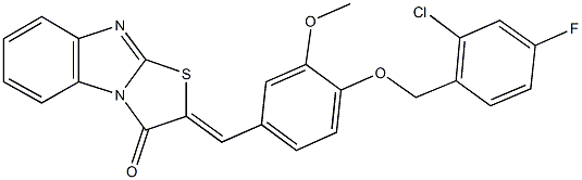 2-{4-[(2-chloro-4-fluorobenzyl)oxy]-3-methoxybenzylidene}[1,3]thiazolo[3,2-a]benzimidazol-3(2H)-one Struktur