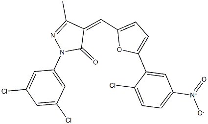 4-[(5-{2-chloro-5-nitrophenyl}-2-furyl)methylene]-2-(3,5-dichlorophenyl)-5-methyl-2,4-dihydro-3H-pyrazol-3-one Struktur