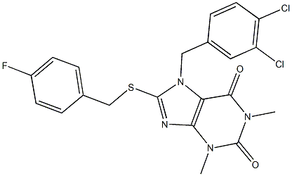 7-(3,4-dichlorobenzyl)-8-[(4-fluorobenzyl)sulfanyl]-1,3-dimethyl-3,7-dihydro-1H-purine-2,6-dione Struktur