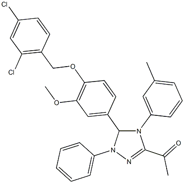 1-[5-{4-[(2,4-dichlorobenzyl)oxy]-3-methoxyphenyl}-4-(3-methylphenyl)-1-phenyl-4,5-dihydro-1H-1,2,4-triazol-3-yl]ethanone Struktur