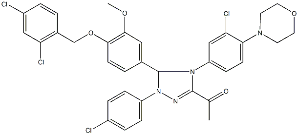 1-(4-[3-chloro-4-(4-morpholinyl)phenyl]-1-(4-chlorophenyl)-5-{4-[(2,4-dichlorobenzyl)oxy]-3-methoxyphenyl}-4,5-dihydro-1H-1,2,4-triazol-3-yl)ethanone Struktur