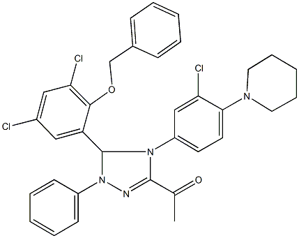 1-{5-[2-(benzyloxy)-3,5-dichlorophenyl]-4-[3-chloro-4-(1-piperidinyl)phenyl]-1-phenyl-4,5-dihydro-1H-1,2,4-triazol-3-yl}ethanone Struktur