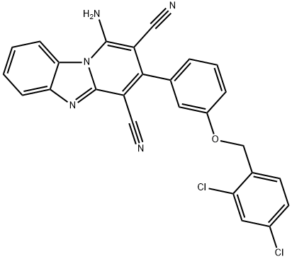 1-amino-3-{3-[(2,4-dichlorobenzyl)oxy]phenyl}pyrido[1,2-a]benzimidazole-2,4-dicarbonitrile Struktur