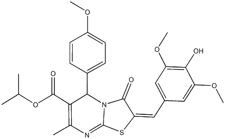 isopropyl 2-(4-hydroxy-3,5-dimethoxybenzylidene)-5-(4-methoxyphenyl)-7-methyl-3-oxo-2,3-dihydro-5H-[1,3]thiazolo[3,2-a]pyrimidine-6-carboxylate Struktur