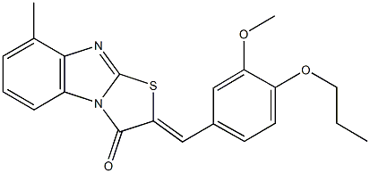 2-(3-methoxy-4-propoxybenzylidene)-8-methyl[1,3]thiazolo[3,2-a]benzimidazol-3(2H)-one Struktur