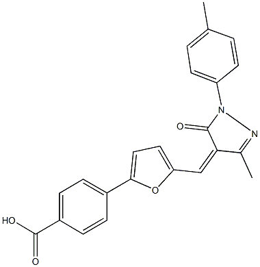 4-(5-{[3-methyl-1-(4-methylphenyl)-5-oxo-1,5-dihydro-4H-pyrazol-4-ylidene]methyl}-2-furyl)benzoic acid Struktur