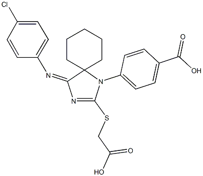 4-{2-[(carboxymethyl)sulfanyl]-4-[(4-chlorophenyl)imino]-1,3-diazaspiro[4.5]dec-2-en-1-yl}benzoic acid Struktur