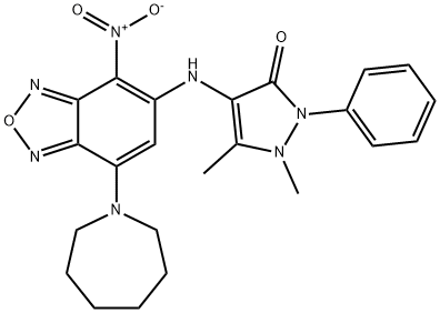 4-({7-(1-azepanyl)-4-nitro-2,1,3-benzoxadiazol-5-yl}amino)-1,5-dimethyl-2-phenyl-1,2-dihydro-3H-pyrazol-3-one Struktur