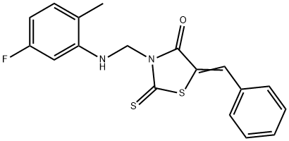 5-benzylidene-3-[(5-fluoro-2-methylanilino)methyl]-2-thioxo-1,3-thiazolidin-4-one Struktur