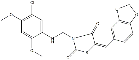 5-(1,3-benzodioxol-5-ylmethylene)-3-[(5-chloro-2,4-dimethoxyanilino)methyl]-1,3-thiazolidine-2,4-dione Struktur